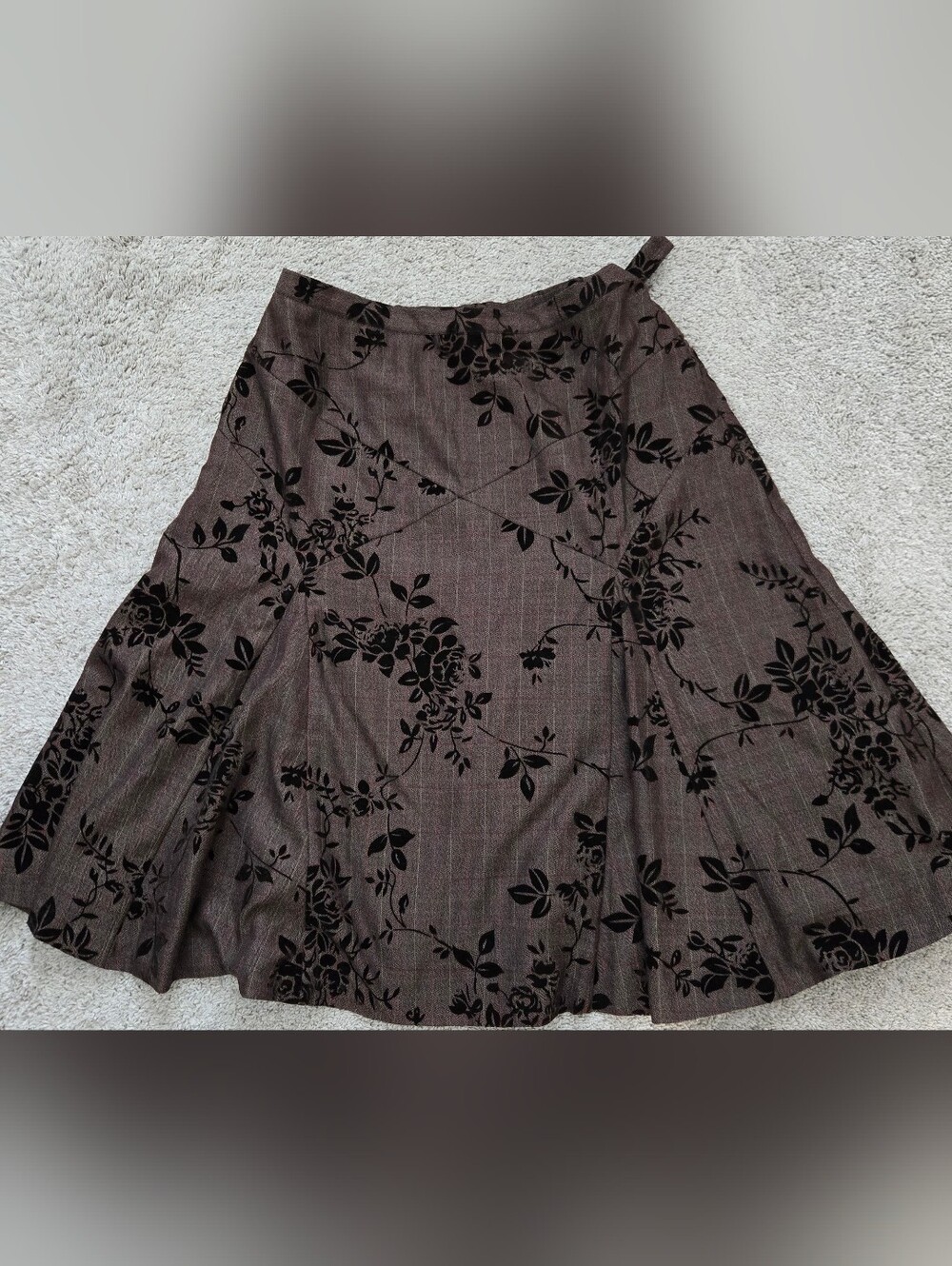 Coldwater Creek Brown Skirt with Black Floral Accents
